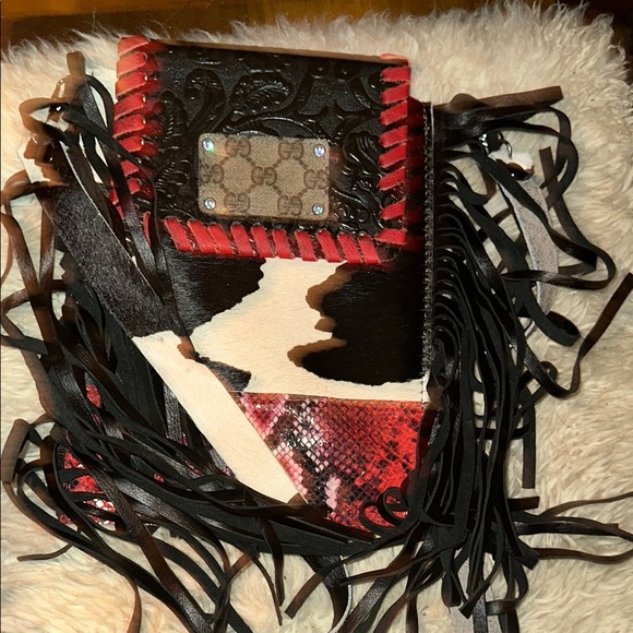 KIG KEEP IT GYPSY Handbags - KIG keep it gypsy Red and Black Crossbody Bag with Fringe and Intricate Design
